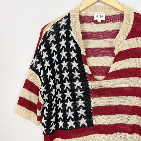 Bibi Loose Knit Flag Sweater American USA Size Large Women's - Picture 2 of 4